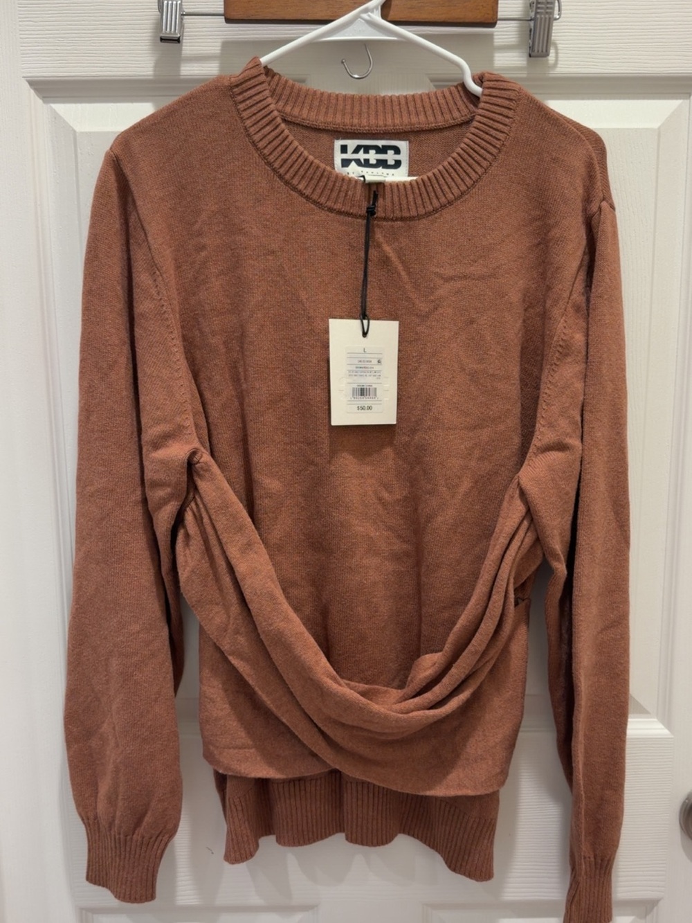 KBB Women's Rust Knit Draped Front Sweater